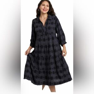 Umgee Swiss Dot Jacard Midi Dress (Preloved)